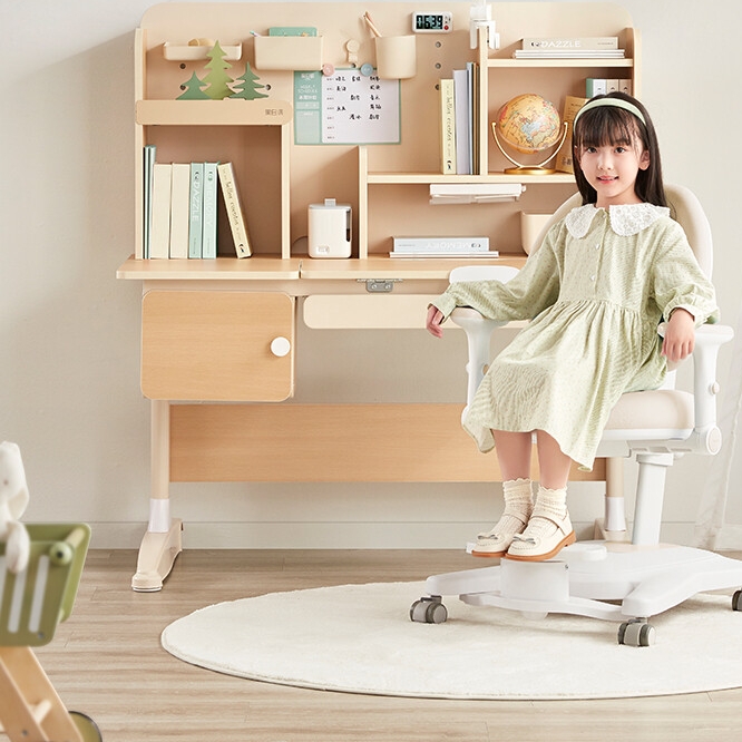 hbada 黑白调 实木学习桌椅套装 启智3 木色