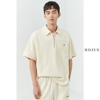 重磅半拉链设计感POLO衫男短袖夏季套装 22新款韩版廓形华夫格t恤