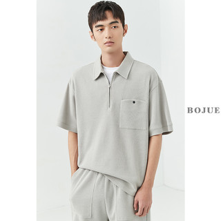 重磅半拉链设计感POLO衫男短袖夏季套装 22新款韩版廓形华夫格t恤