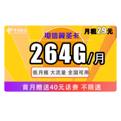 CHINA TELECOM 中国电信 翼圣卡 29元月租（34GB通用流量、230GB专属流量）