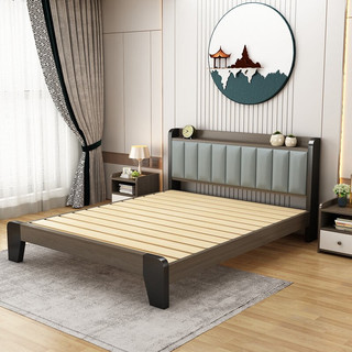 金柏栎 床实木床双人床现代简约轻奢主卧软包简易单人床 软包床无抽屉 1.5*2米