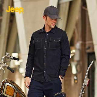 Jeep 吉普 2022年新款男士休闲多袋工装免烫外穿美式牛仔长袖衬衫男