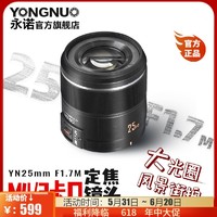 YONGNUO 永诺 25mm F1.7 STM马达自动对焦镜头M43卡口大光圈AF微单相机镜头