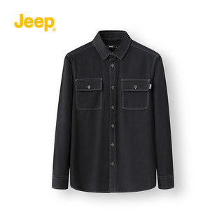 jeep吉普2022年新款男士休闲多袋工装免烫外穿美式牛仔长袖衬衫男 XL 纯黑