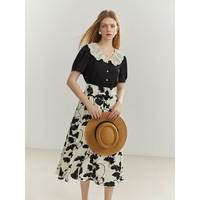 范思蓝恩22FS2384碎花半身裙女夏季2022新款高腰水墨印花a字裙子 剪影花卉 M 剪影花卉 L