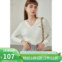 范思蓝恩法式V领针织衫女秋季新款小众套头连帽上衣213203 白色 M 白色 XL