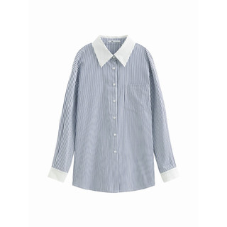 范思蓝恩纯棉条纹衬衫女设计感小众2022春装新款尖领衬衣22FS1268 米棕条纹 M 蓝白条纹 M