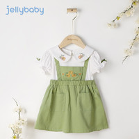 杰里贝比 2022年夏季新款儿童女童娃娃领可爱裙子连衣裙 绿色 110