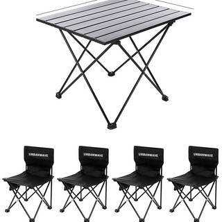 URBANWAVE 城市波浪 折叠桌椅套装 黑色 (全黑大号桌子+折叠靠背椅*4)