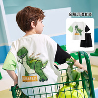 男童运动套装透气儿童t恤儿童短裤 120 本白