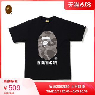 BAPE男装春夏猿人头字母印花迷彩图案纯色短袖T恤110015G XL 黑色BKJ