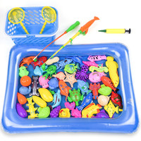 爸爸妈妈 钓鱼玩具 钓鱼池儿童早教益智玩具 带磁性可装水钓鱼台带充气床收纳筐 蓝色 B3010