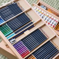 蒙玛特 榆木画箱3层 抽屉画盒颜料画笔铅笔套装收纳盒 大容量桌面绘画工具储物箱美术收纳箱