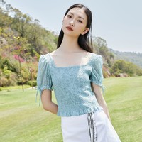 VERO MODA 春夏复古一字肩短袖别致短款收腰洋气雪纺衫T恤上衣女