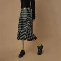 QIGEGE 七格格 菱形格纹设计感半身裙女春秋新款小众气质中长鱼尾裙