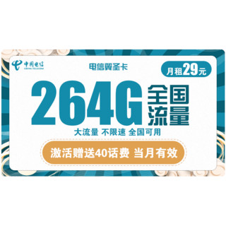 中国电信 翼安卡 19元每月 90G全国流量（60G通用 30G定向） 300分钟通话 送30话费