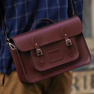 Cambridge Satchel Batchel系列 男女款经典斜挎手提包 深红色 大号