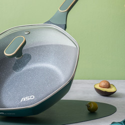 asd爱仕达炒锅不粘锅麦饭石色炒菜锅网红八角锅32cm平底电磁炉燃气