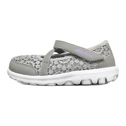 SKECHERS 斯凯奇 GO WALK系列 女童学步鞋 81170N/GYLV 蕾丝款 灰色/淡紫色 24码