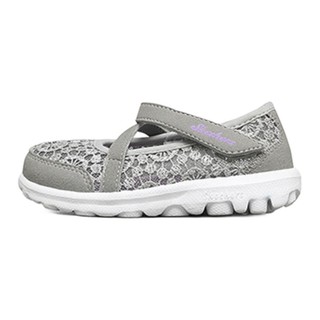 SKECHERS 斯凯奇 GO WALK系列 女童学步鞋 81170N/GYLV 蕾丝款 灰色/淡紫色 23码
