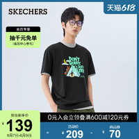 Skechers斯凯奇2022年新款夏季印花短袖纯棉T恤男宽松L122M067