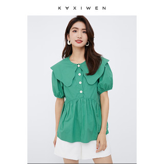 KAXIWEN/佧茜文 波浪领娃娃上衣女夏22年新款简约显瘦女式衬衫 海沫绿 S