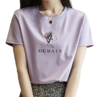 dme 德玛纳 女士圆领短袖T恤 G537120121101 薄雾紫 S
