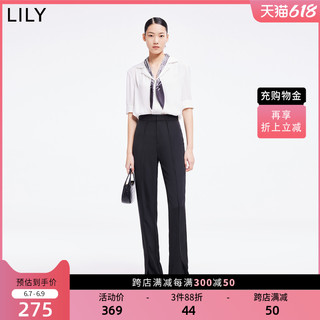 LILY2022夏新款女装气质款显瘦高腰开叉休闲裤西装裤 S 510黑