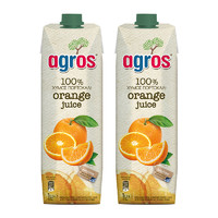 agros 莱果仕 希腊进口莱果仕100%橙汁1L*2瓶夏日饮品冰镇更清爽饮料