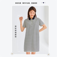 佐丹奴裙子女装条纹宽松弹力珠地布POLO连衣裙 05461479 M 85白/粉红