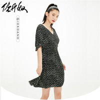 佐丹奴裙子女装碎花V领荷叶边中袖连衣裙 18461907 M 09 碎花黑