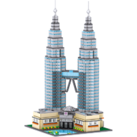 ZHEGAO 哲高 街景吉隆坡石油双塔高难度拼装玩具力小颗粒积木模型