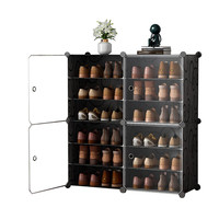 佳佰 简易鞋柜 黑色 两列六层 透明门款