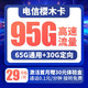 中国电信 手机卡纯流量卡4G电话卡全国通用5G低月租校园卡号码卡不限速 樱木卡29月租95G大流量长期套餐-YH1