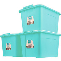 CHAHUA 茶花 家用大号收纳箱塑料整理箱有盖衣服玩具置物储物箱 带盖带把手带轮 绿色3个装