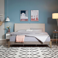 QuanU 全友 123811 北欧实木床+床头柜 150*200cm 框架款