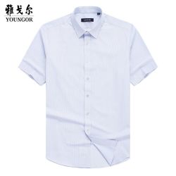 youngor雅戈尔男士短袖衬衫夏季商务休闲白底蓝条纹官方职业衬衣男