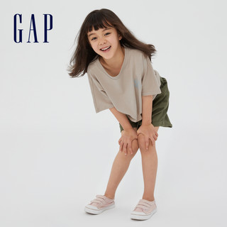 Gap女童LOGO纯棉宽松短袖T恤 2022夏季重磅童装打底衫