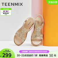 TEENMIX 天美意 坡跟凉鞋女波西米亚风水钻凉鞋2022夏新款商场同款CTI14BL2