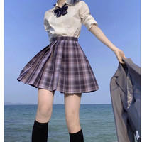 春日制服部 浪漫不死 紫色格裙 JK制服 女短百褶裙 42cm