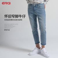 ERQ 九分修身牛仔裤男士直筒弹力小脚九分裤休闲新款男裤子