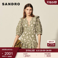 sandro夏季女装精致雏菊蕾丝刺绣泡泡袖连衣裙SFPRO01650