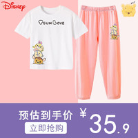 Disney 迪士尼 2022夏季新款女童短袖防蚊裤休闲运动中大童纯棉套装