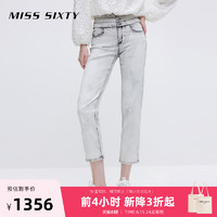 MISS SIXTY 2022春季新款牛仔裤女三环高腰直筒棉质水洗九分裤