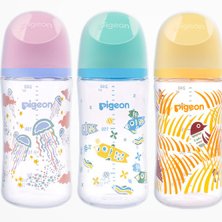 Pigeon 贝亲 自然实感第3代FUN系列 AA211 玻璃奶瓶套装 240ml M 3月++L 6月+ 水母