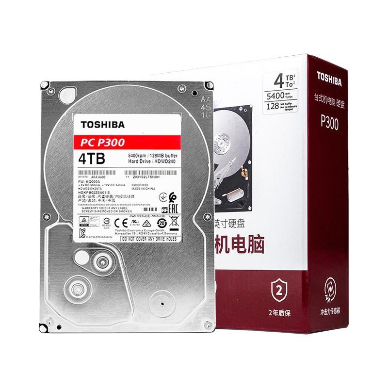 TOSHIBA 东芝 P300系列 3.5英寸台式机硬盘 4TB (PMR、5400rpm、128MB) HDWD240