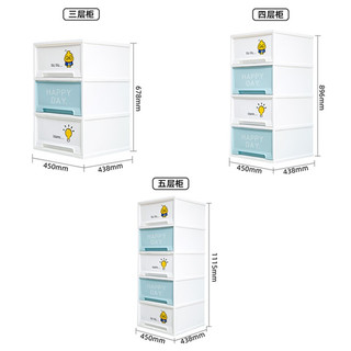 禧天龙卡通床头柜儿童萌趣收纳柜子抽屉式一体免安装加厚衣服整理柜宝宝衣柜玩具储物柜 一体免安装 五层大容量135L