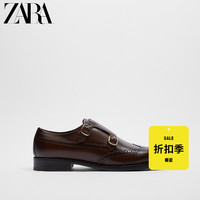 ZARA 男鞋 棕色饰孔牛皮革僧侣船鞋 2408920 100