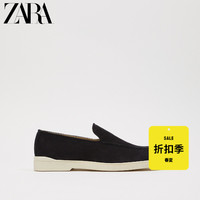 ZARA 男鞋 黑色运动款牛皮革乐福鞋船鞋 2640820 010