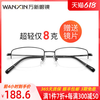 winsee 万新 WAN XIN 万新 6006 中性防蓝光辐射半框套镜 6006 黑色 镜框+1.67防蓝光镜片(适用0-1500度)